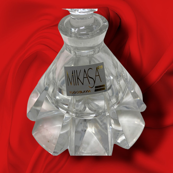 Vintage Mikasa Clear Crystal Perfume Bottle 5" Stopper Mint Condition Sticker - Picture 2 of 7